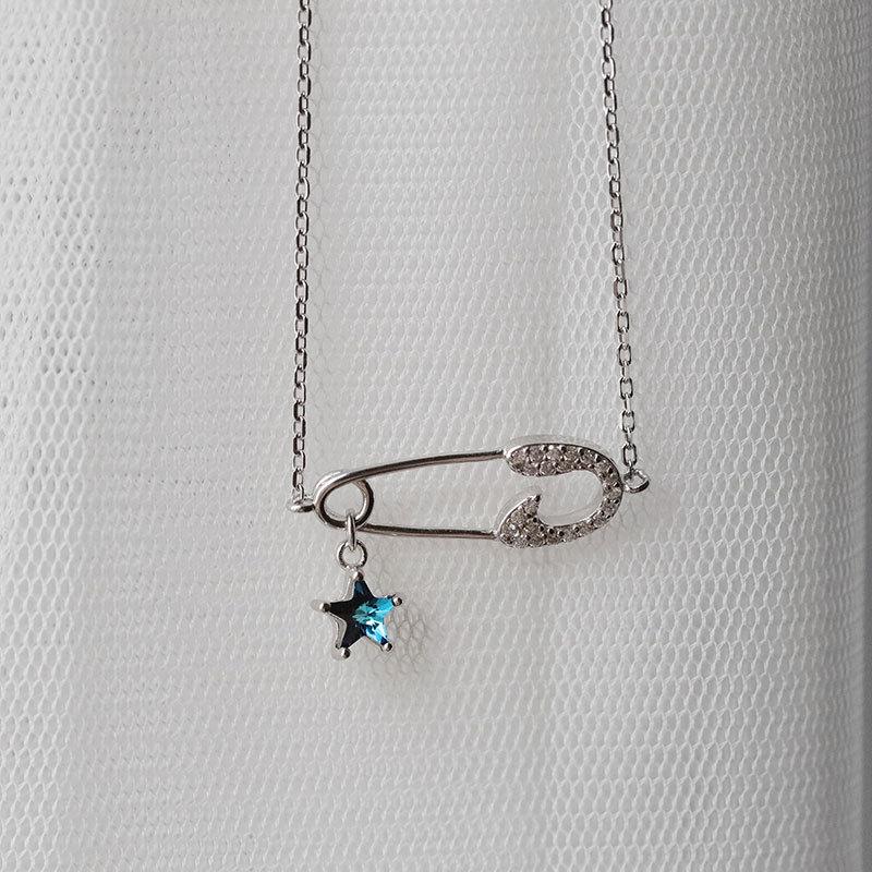 Fully Inlaid with Diamonds and Stars Paperclip Necklace for Women Japanese and Korean Personalized Clavicle Chain Necklace Accessories Trend