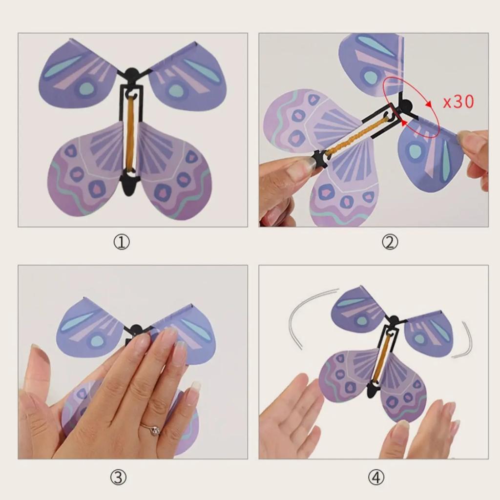 1PC Magic Flying Butterflies Wind Up Toy In The Sky Bookmark Greeting Cards Rubber Band Powered Kids Magic Props Surpris Gift