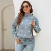Woman Love Printed Sweater Half High Neck Loose Warm Knit Sweater