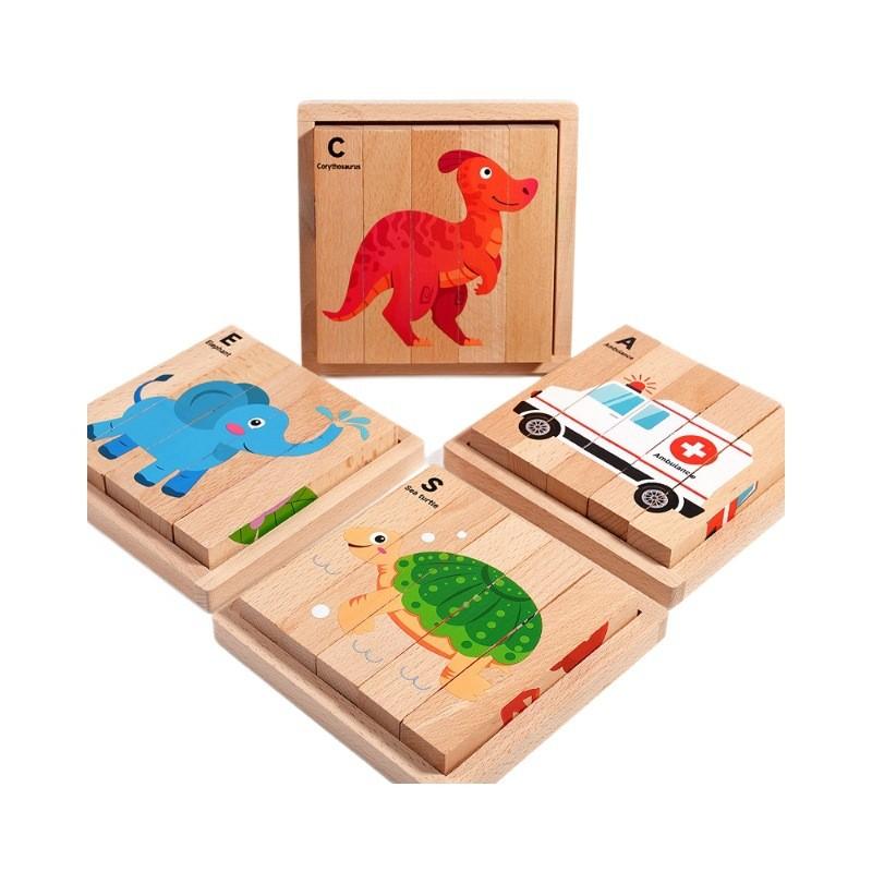 Stacking Kids Wooden Blocks With Cognitive Domino Game For Development Preschool