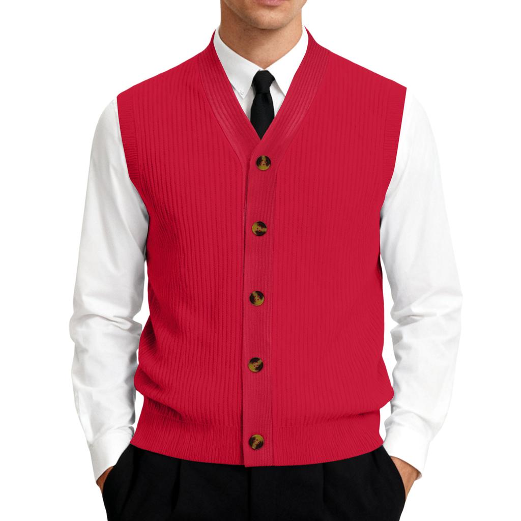 Men's V-Neck Sleeveless Knit Cardigan Vest