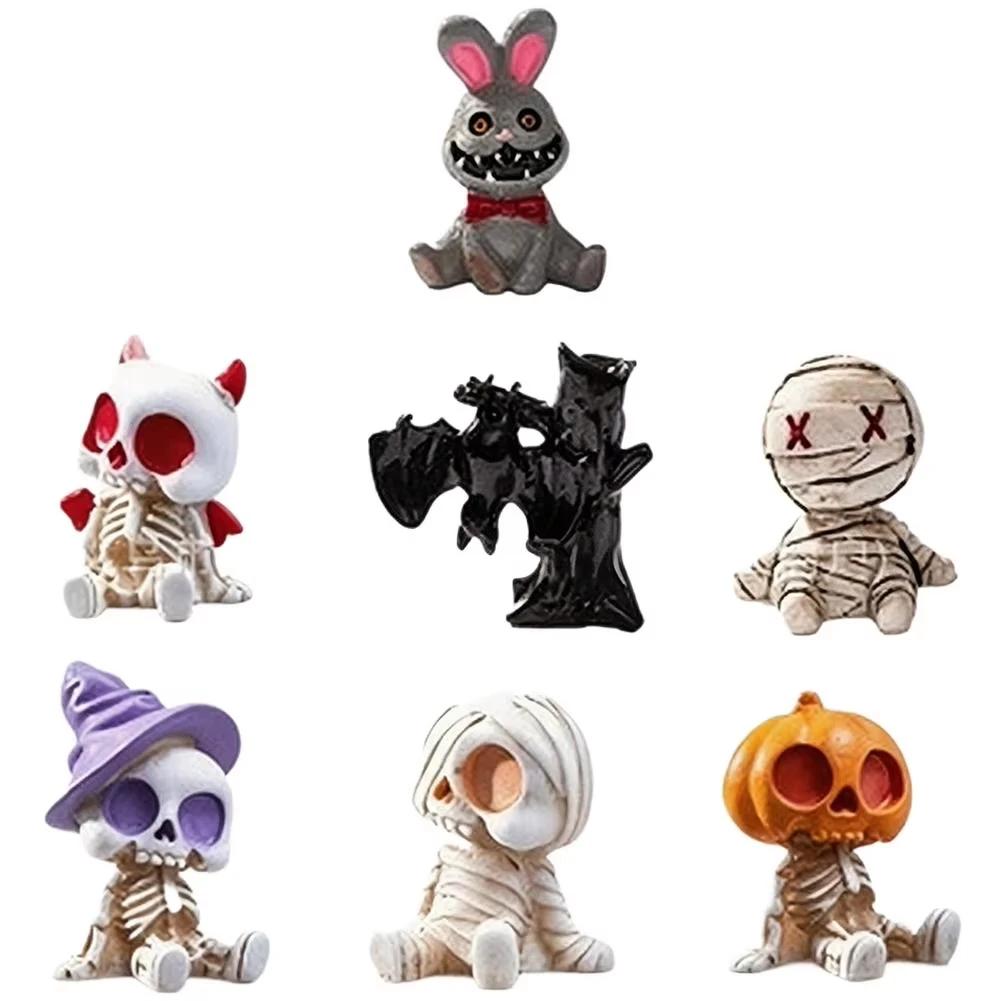 2026 7-Piece Halloween Mummy Skull Ornament Set Desktop Miniature Landscape Decoration Resin Ghost Statues