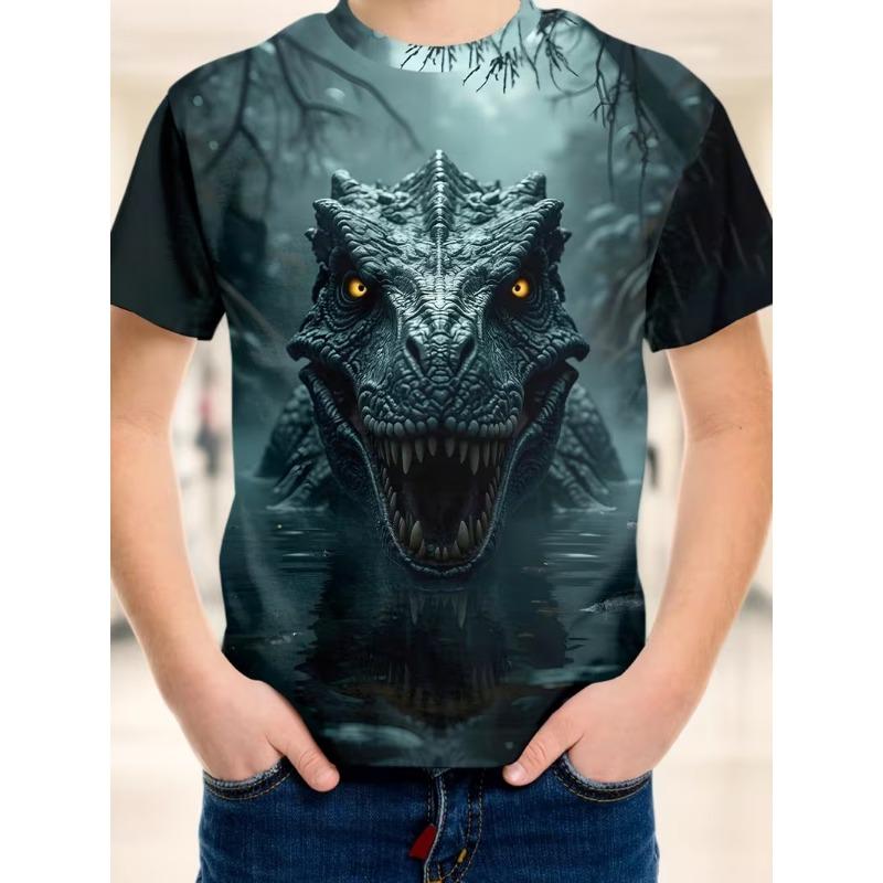 Футболка с 3D-принтом динозавра Реалистичный T-Rex Графическая футболка с круглым вырезом Новая летняя повседневная футболка с коротким рукавом Дышащая мужская одежда