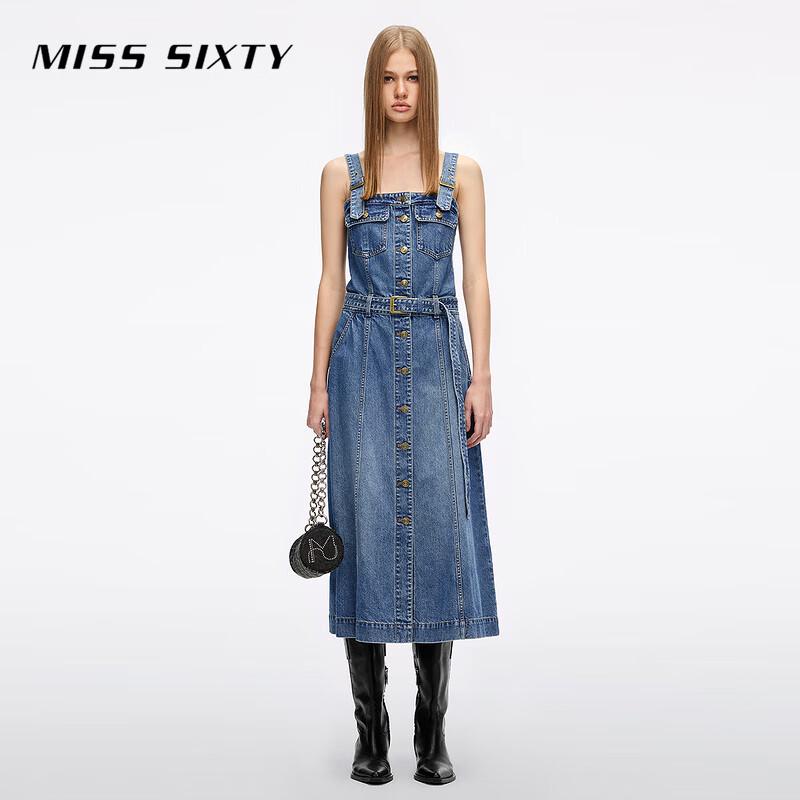 Miss Sixty Женское винтажное стираное джинсовое платье на бретельках