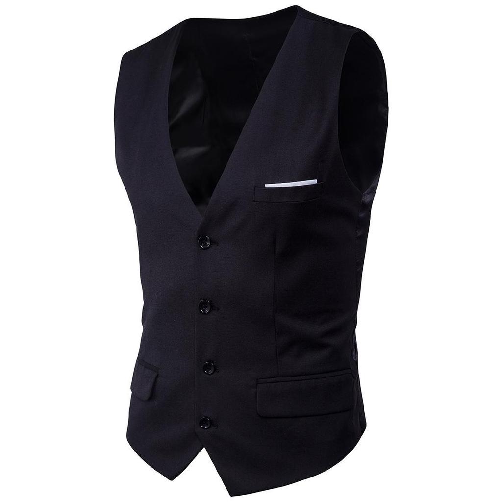Men's Slim Korean Style Solid Color Groomsmen Vest XF001, Multi-Size Options