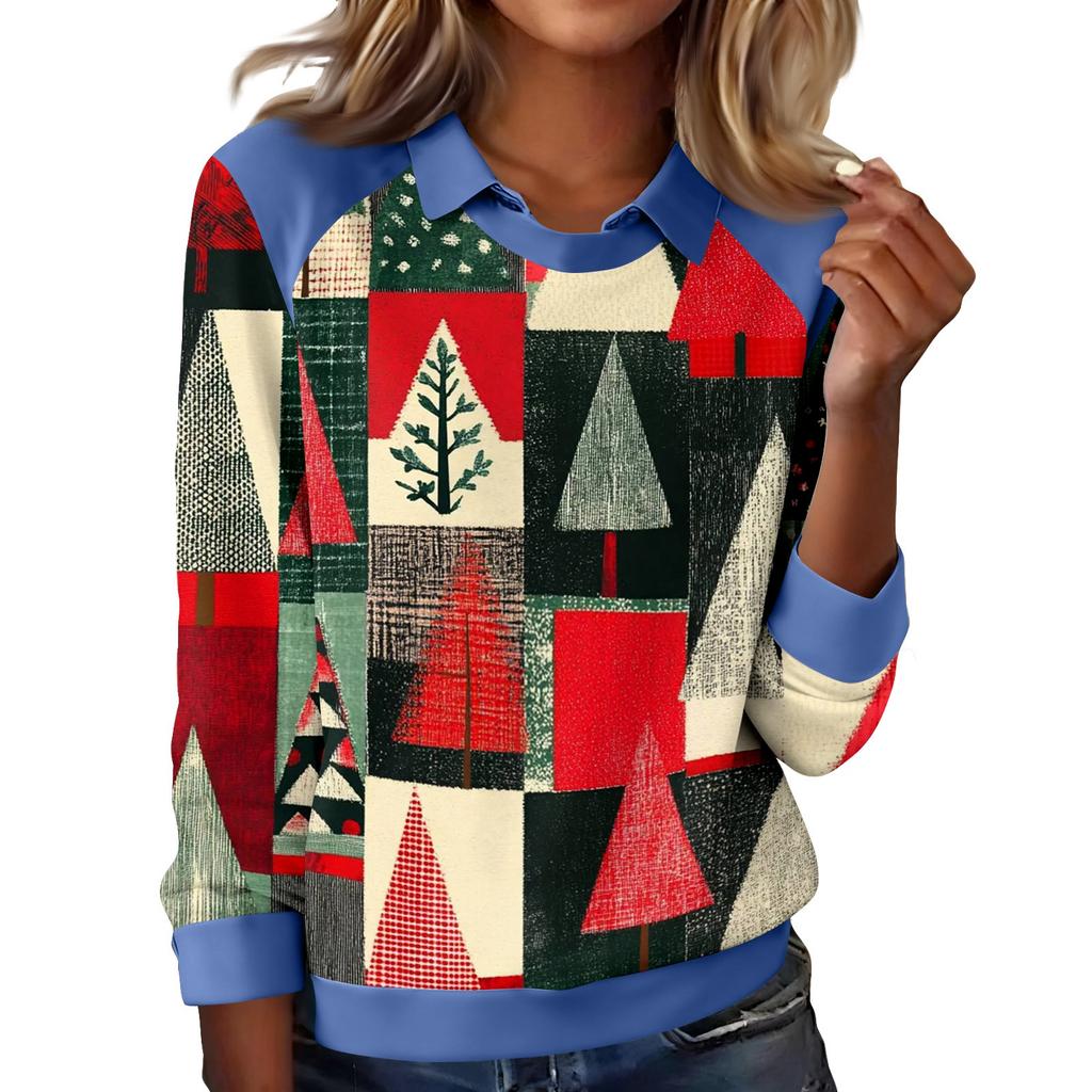 Women's Fashion Christmas Printed Long-Sleeve Pullover Top