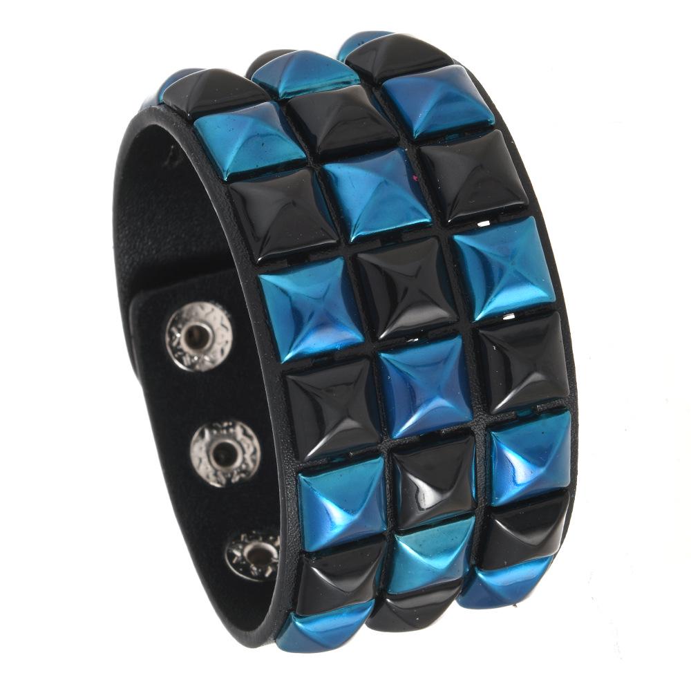 Multicolor Square Stud Faux Leather Bracelet - Punk Style