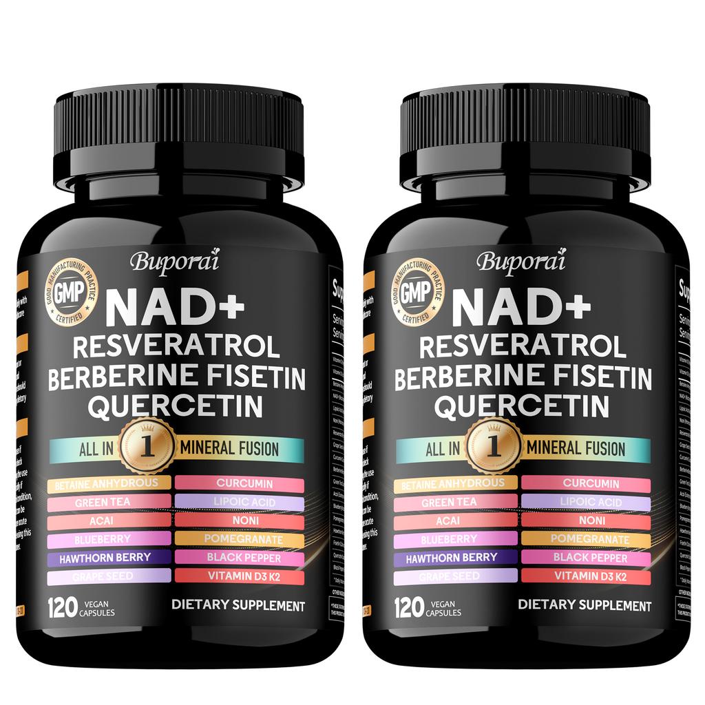 Buporai Капсулы с комплексом NAD+, содержащие NAD+, ресвератрол, берберин и кверцетин, поддерживают здоровье сердечно-сосудистой системы и повышают клеточную жизнеспособность.