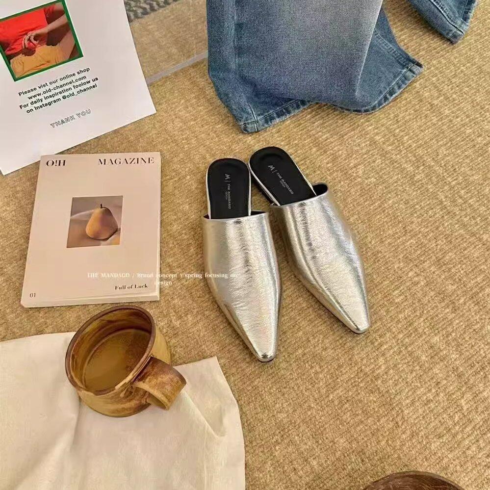 Fashion Flat Shoes Female Mules For Women 2025 Cover Toe Ladies' Slippers Pointed Shoes Woman 2025 Pointed Toe Slippers Flat Female Mule