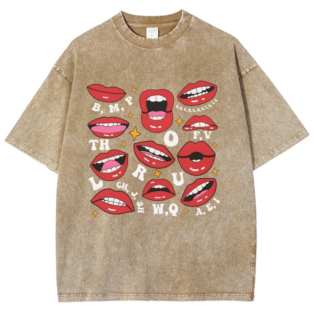 Красная женская футболка с принтом в виде губ из мультфильма, свободная, свободного покроя, унисекс, с круглым вырезом, коротким рукавом, винтажный дизайн