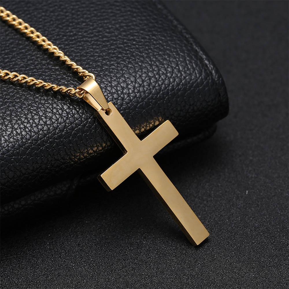 Jewelry Statement Alloy Stainless Steel Cross Pendant Link Chain Men Necklace