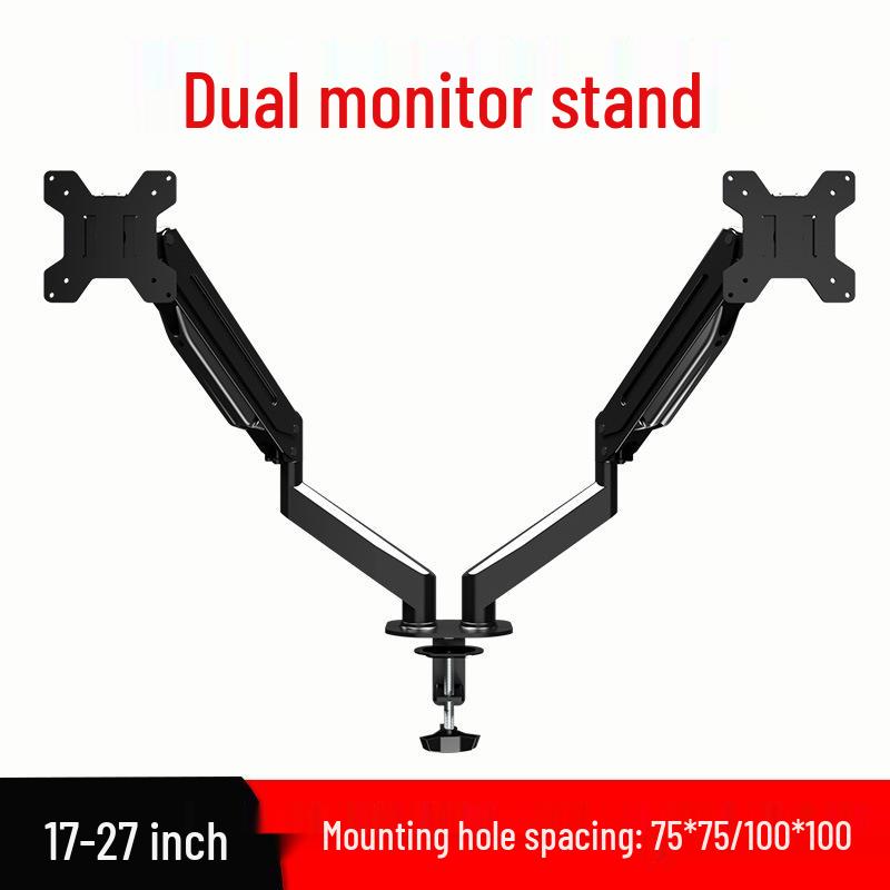 No-Drill Dual Screen Desktop Monitor Stand with Pneumatic Retractable Arm