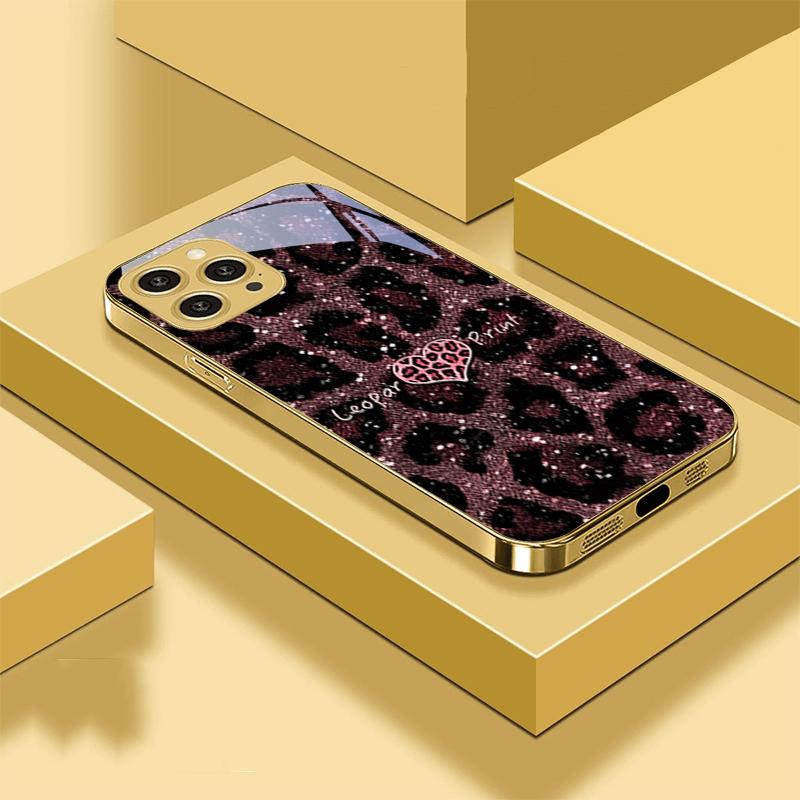 Чехол для телефона с леопардовым принтом, цвет любви зеленый, для iPhone 16 Pro Max 15 P Ro 14 13 Plus 12 Mini 11Pro Max XS Max XR, золотой чехол из закаленного стекла