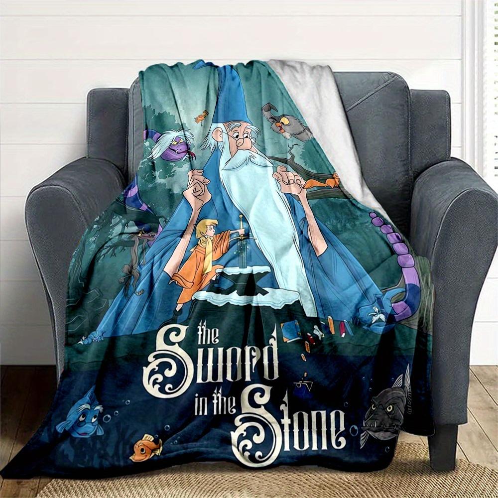 1pc, The Sword in the Stone Cartoon Blanket, Cartoon Throw Blanket for All Seasons, Living Room, Travel, Camping, Car Blankets, Beach, Office Naps, Ou