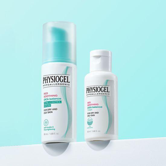 Physiogel Красный успокаивающий сывороточный контролер Cica Balance Pore Control 50 мл + тоник 50 мл специальный