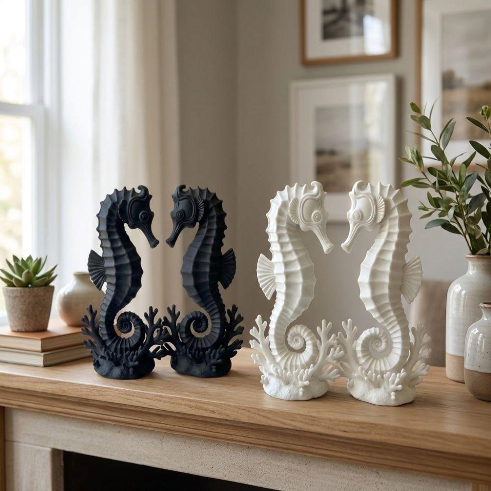 2PCS Minimalist Coral Base Seahorse Statue Double Seahorse Seahorse Table Decor  Gift Giving
