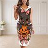 Women Plus Size V Neck Sleeveless Bodycon Midi Dress Cute Panda Ghost Halloween Printed