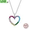 925 Sterling Silver Rainbow Colorful Heart Pattern Love Dazzling Zircon Necklace Chain Link For Women Jewelry Scn449