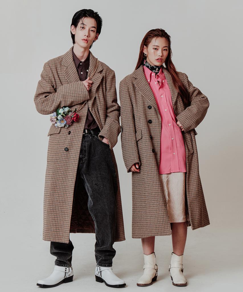 Wavegun Retro Check Long Coat Beige