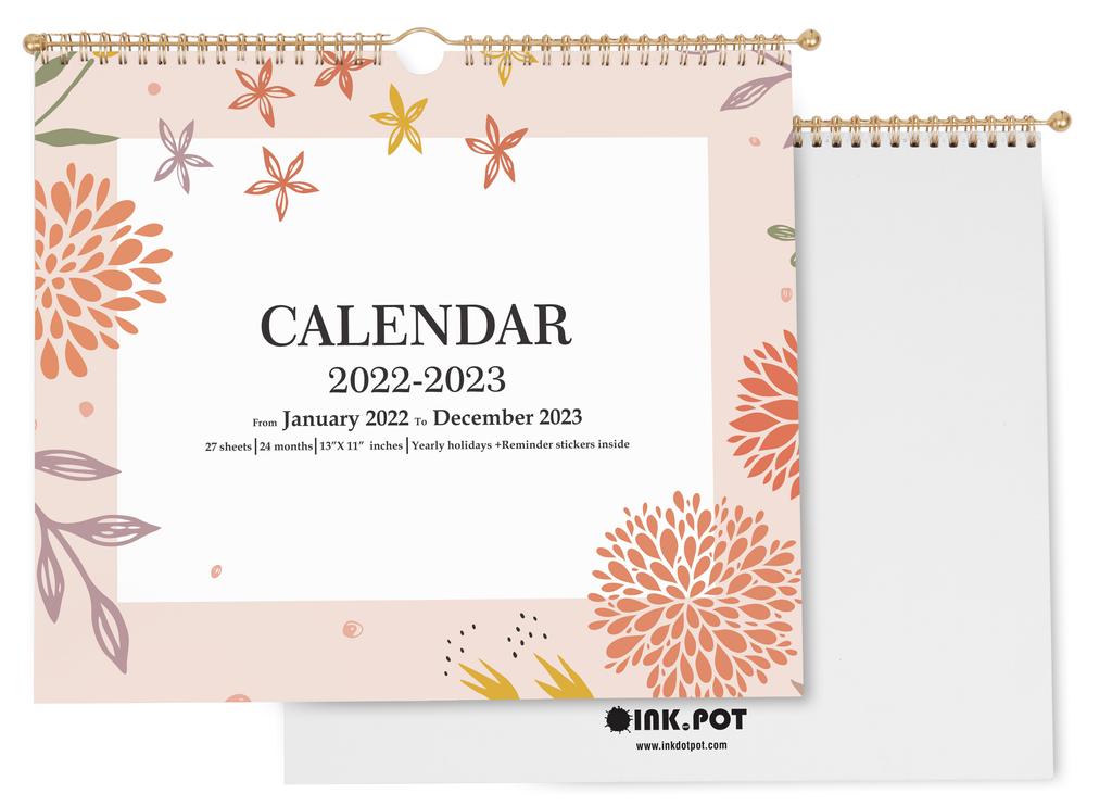 Inkdotpot Настенный календарь 13"x11" - действует до декабря 2023 г. Подвесной календарь на спирали на месяц 2022-2023 для дома или офиса