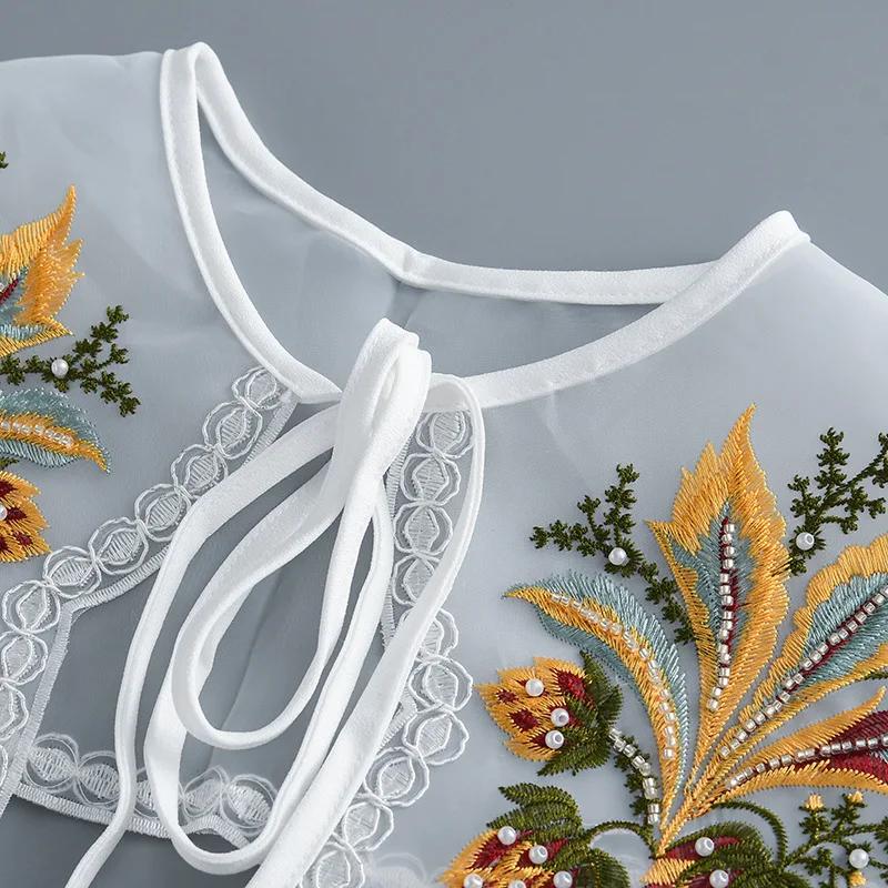 Korean Summer Floral Embroider Fake Collar Neck Guard Scarf Female Shoulder Wraps Cape Removable Shirt Detachable Collar