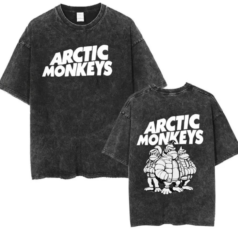 Retro Arctic Monkeys Music Album Graphic T-Shirt Men Women Vintage Washed Oversized Short Sleeve Casual Streetwear Loose Cotton Daily Fashion Tee Tops