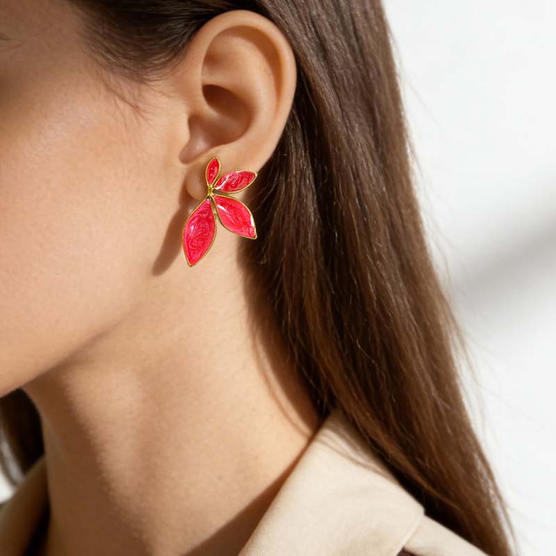 Stainless Steel Colorful Dripping Oil Flower Stud Earrings for Women Vintage Gold Color Petal Temperament Earrings Jewelry Gifts
