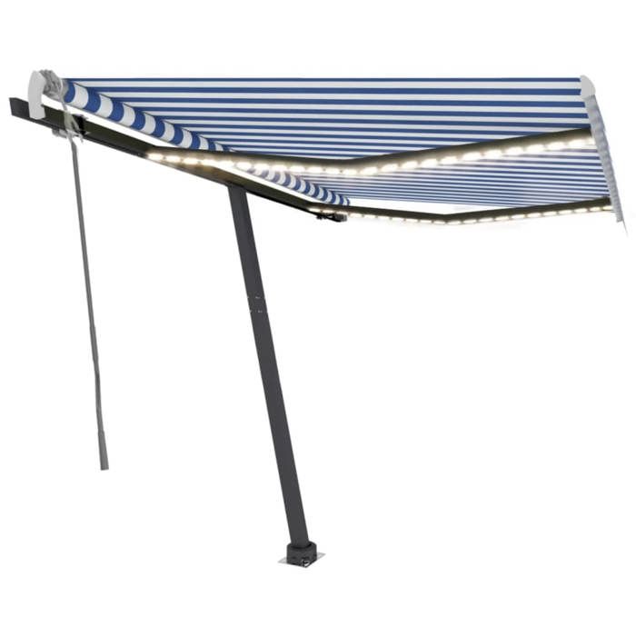 VidaXL Manual Retractable Awning with LED 350x250 Cm Blue and White 3069721