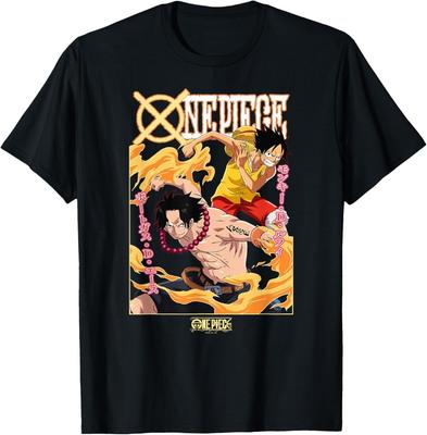 Футболка с иероглифами Ace и Luffy Команда Аниме One Piece