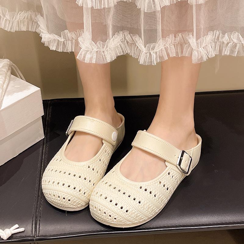 Ретро плетеная ажурная сумка, полушлепанцы, женская уличная обувь, новинка весна-лето, отпуск, один педаль, мягкая подошва