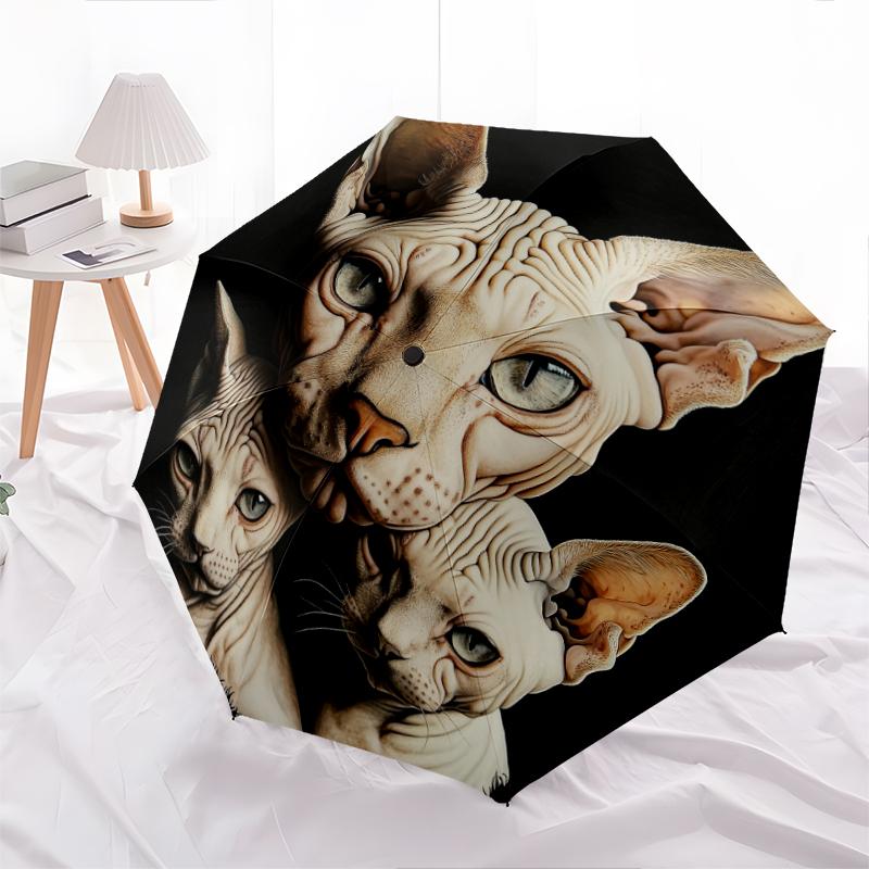 Узор с черной бесшерстной кошкой, автоматический складной зонт, портативная и складная конструкция, 8 спиц, рождественский или день рождения подарок.