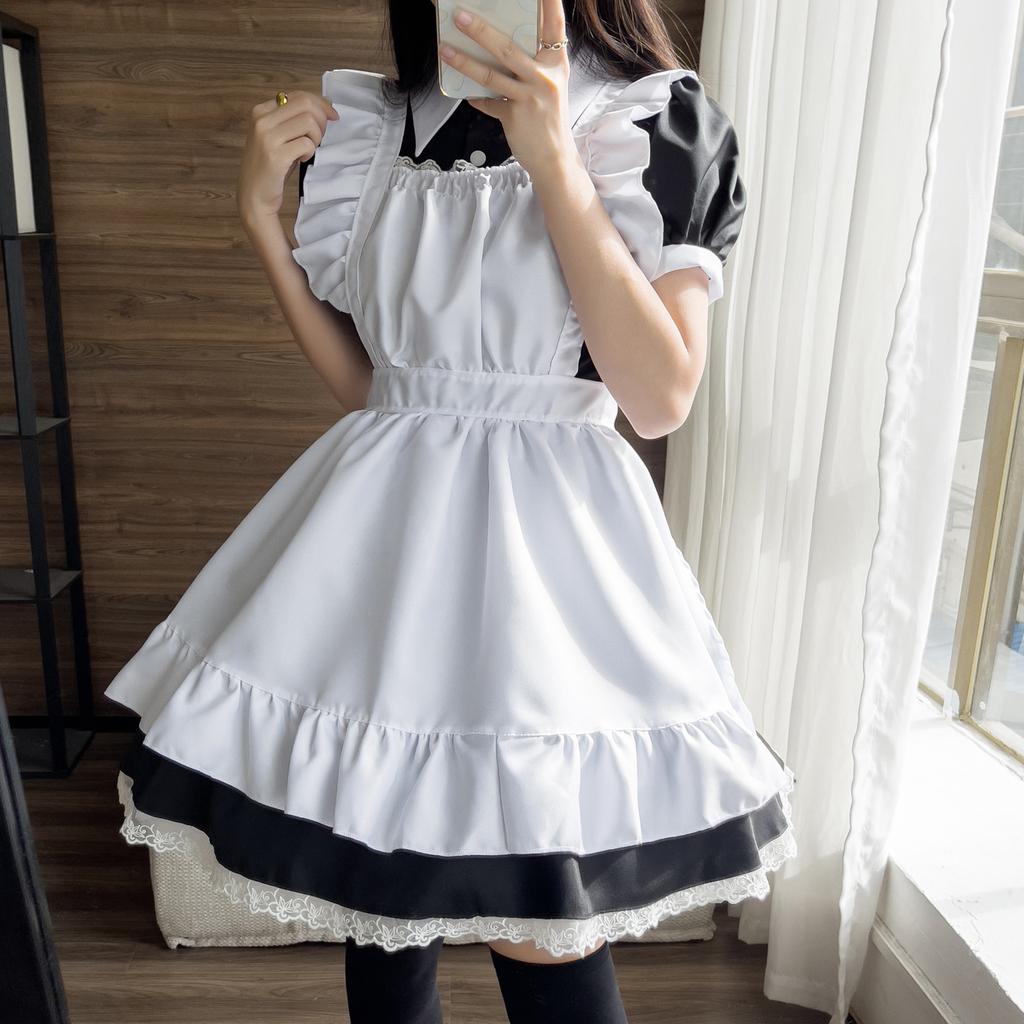 Anime Character Cosplay Maid Attire Cosplay Restaurant Work Uniform Long Dress Black and White Maid Attire Party Party