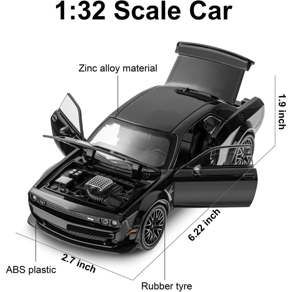 Масштаб 1/32 Dodge Hellcat Challenger Die Cast Metel Pull Back Model Car Hellcat со звуком и светом Hellcat Car Toy Car Toy Gifts для детей от 3 лет и старше