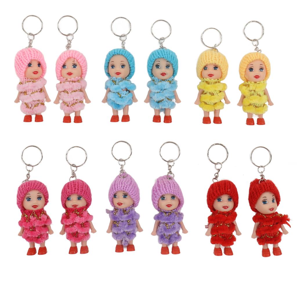 12 Pcs Mini Doll Keychain Lovely Tiny Dolls Keychain Portable Handbag Key Ring for Birthday Gift