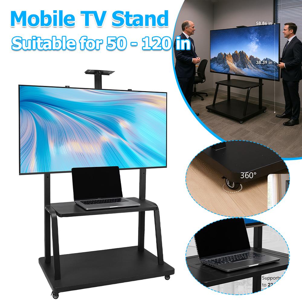Mobile TV Stand with Wheels & Shelf Rolling TV Bracket Max Load Up To 660-Pound Heavy-Duty TV Cart for Home Office School Use