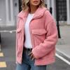 Женские куртки из флиса Sherpa, теплые зимние куртки, плюшевое пальто на молнии, верхняя одежда с длинными рукавами и карманами, однотонные куртки из искусственного меха для женщин