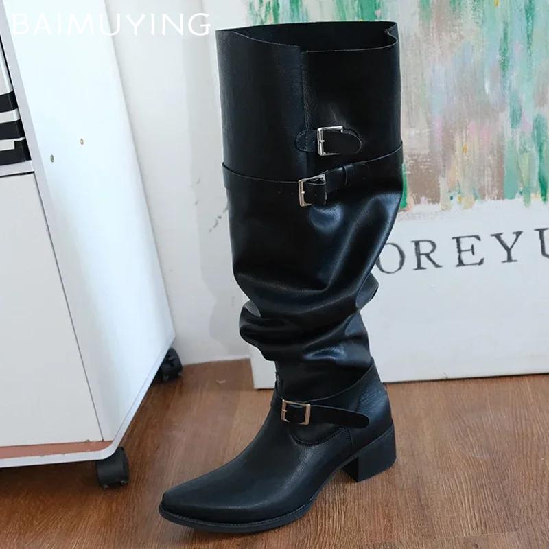 Женские высокие сапоги с острым носком, замшевые ботинки челси, туфли на каблуках, женская обувь 2025 года, модные гладиаторы, мотоциклетные зимние ботинки Mujer