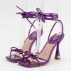 Fashion Sexy 9cm Strappy High Heels Women Summer Bow Tie Sandals Purple Stripper Heels Lace Up Gladiator Sandals Prom Shoes Plus Size 42