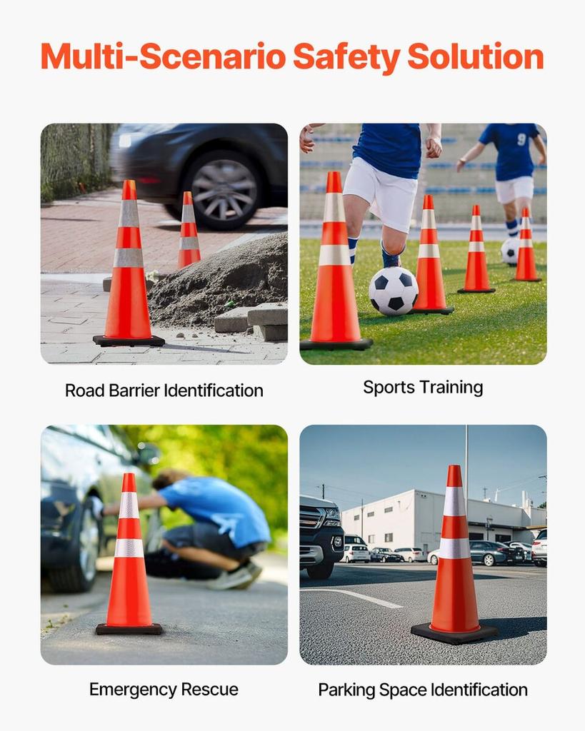 6Pack 36\" Traffic Cones, Safety Road Parking Cone with Black Weighted Base, PVC Orange Traffic Safety Cones, Hazard Cones Reflective Collars for
