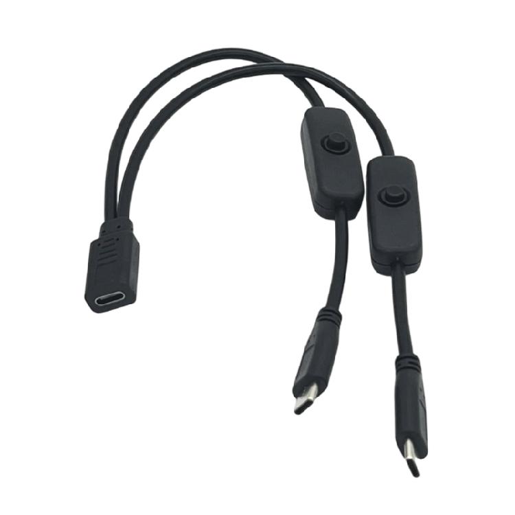 USB C Female Input to Two Male Output Power Cable with Separate On/Off Control, Integrated Assembly, 5V Rating, and Support for Two-Device Power Cord