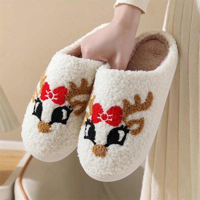 Halloween Winter Heart Cotton Slippers for Women, Indoor Home Rainbow Plush Warm Slippers