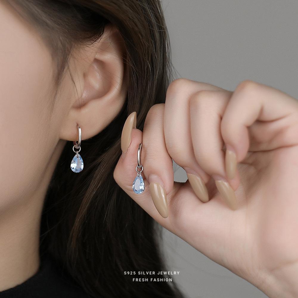 Серьги-подвески из стерлингового серебра S925 с светло-голубыми кристаллами в форме слезы, Элегантные, свежие модные украшения для женщин
