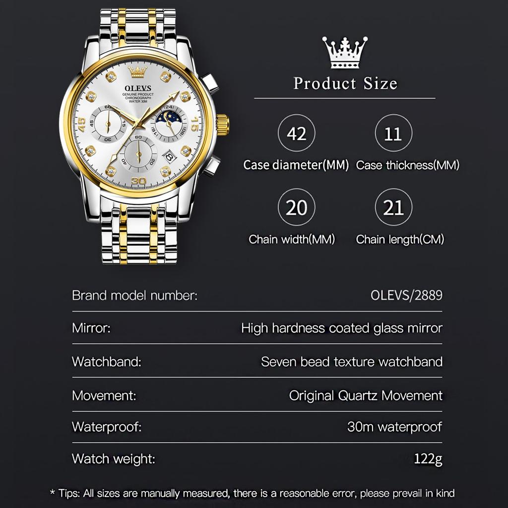 Часы OLEVS Дата Стильные часы из нержавеющей стали Водонепроницаемые деловые кварцевые наручные часы Популярные аналоговые большие часы хронограф спортивные часы с металлическим ремешком