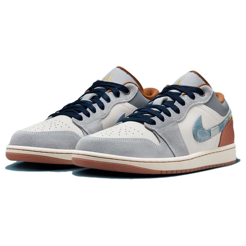Air Jordan 1 Low SE Repaired Denim Swoosh Men Sneakers Cream Phantom Coconut-Milk FZ5042-041