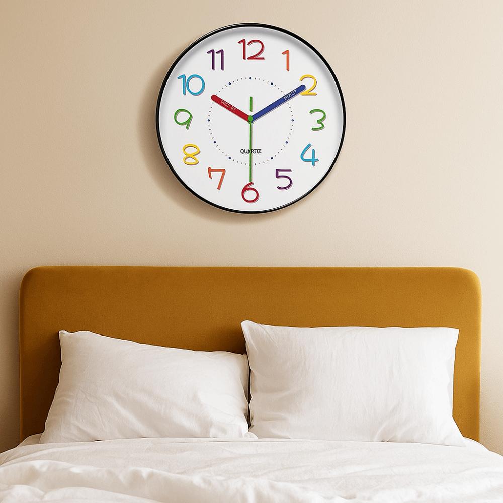 Mute Early Education Wall Clock Round Learning Wall Hanging Clock Electronic Color Clock  Office