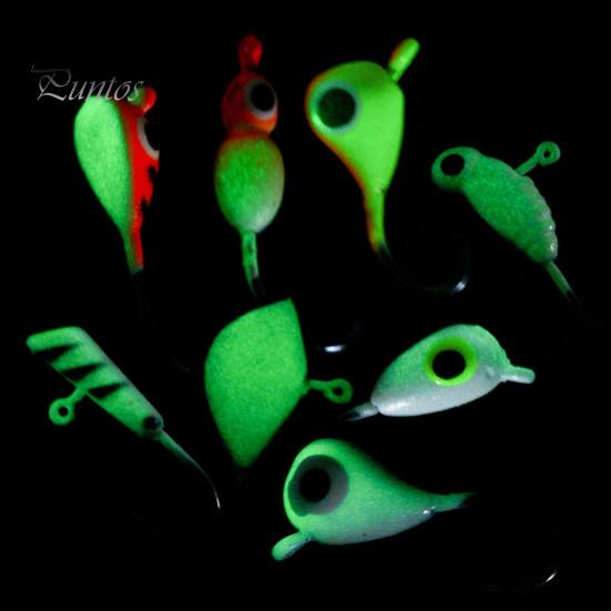 High-quality Bright Paint Ice Fishing Hooks 48Pcs/Set Jig Heads Set Glow in The Dark Lures Kit Head With 3D Eyes with Single Hook Prevent Escape