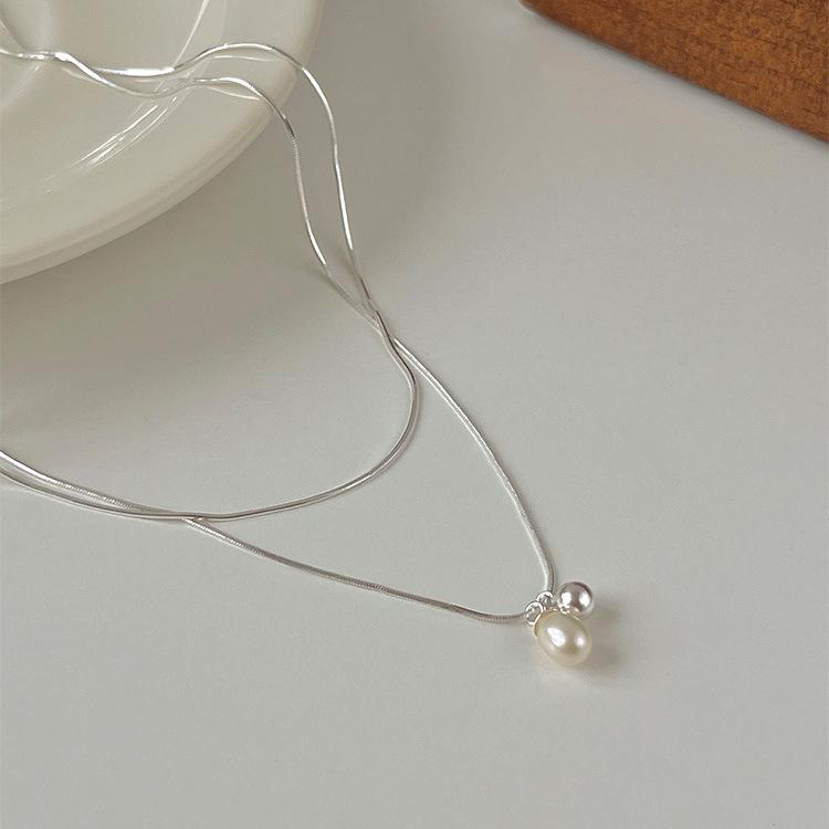 Двухслойное колье из стерлингового серебра 925 пробы с пресноводным жемчугом