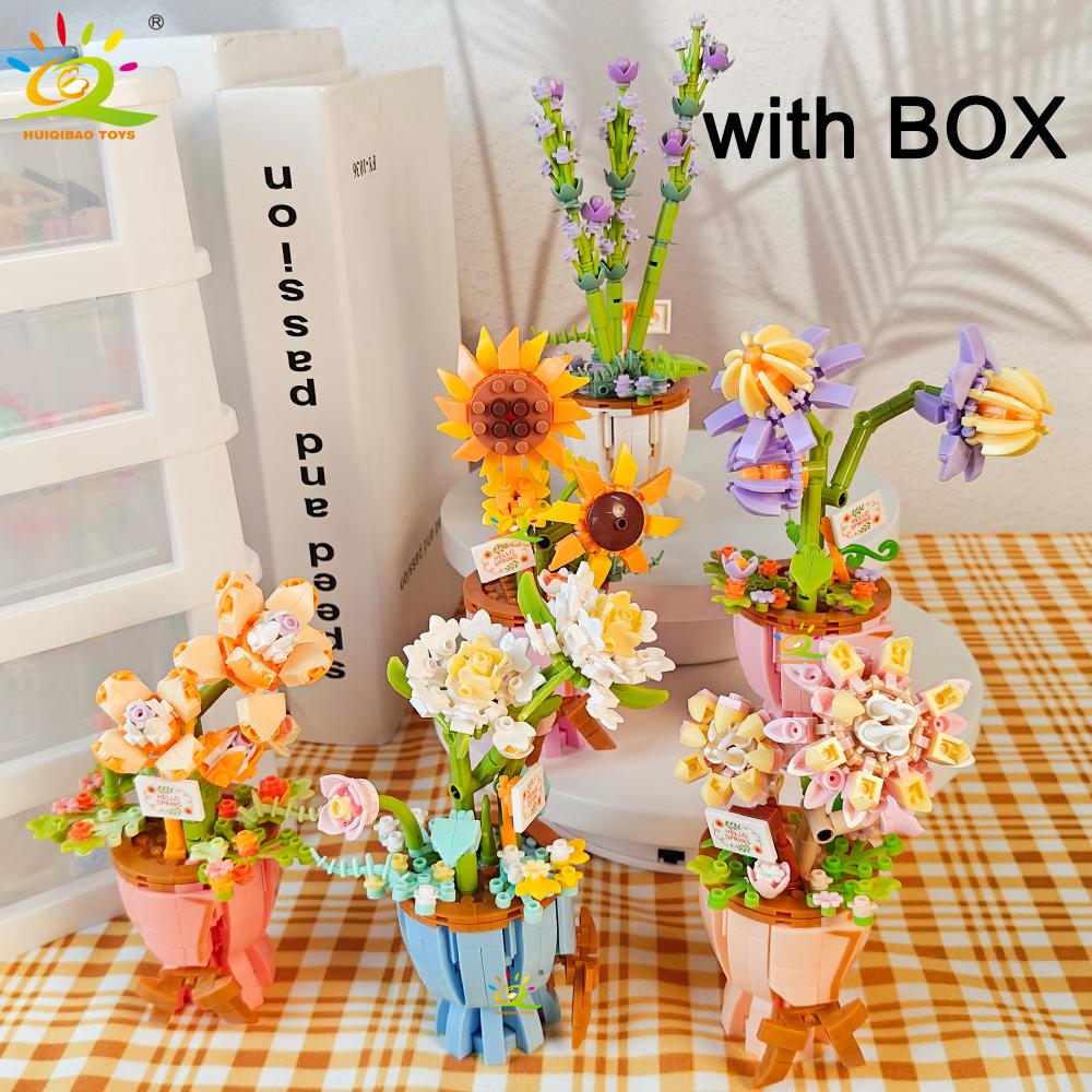 HUIQIBAO MOC Модель Цветка Микро Строительный Блок DIY Вечный Букет Украшение для Дома Стола Стола Растение Кирпич Подарок Девочке Детская Игрушка