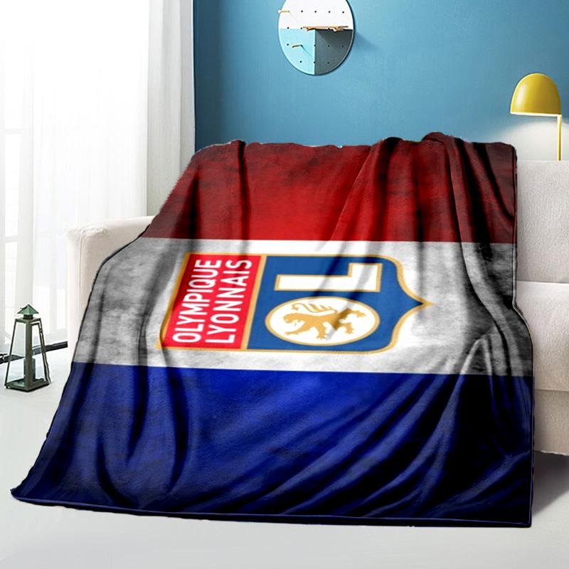 Lyon Football Crest Printed Throws Blanket Soft Flannel Blankets for Couch Bed Gifts for Men Women Picnic blanket Christmas gifts