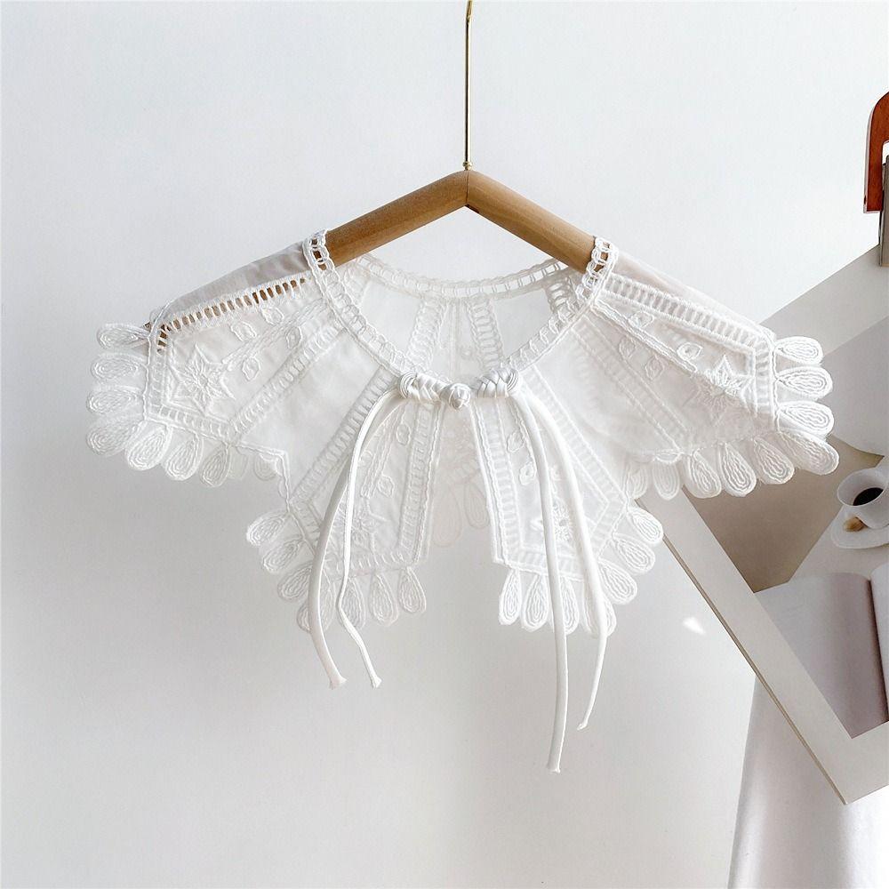 Cape Lace Fake Collar Hollow Out Wraps Blouse Shoulders Fake Collar Cloak Korean Style Crochet Flower Scarves Scarf Accessories